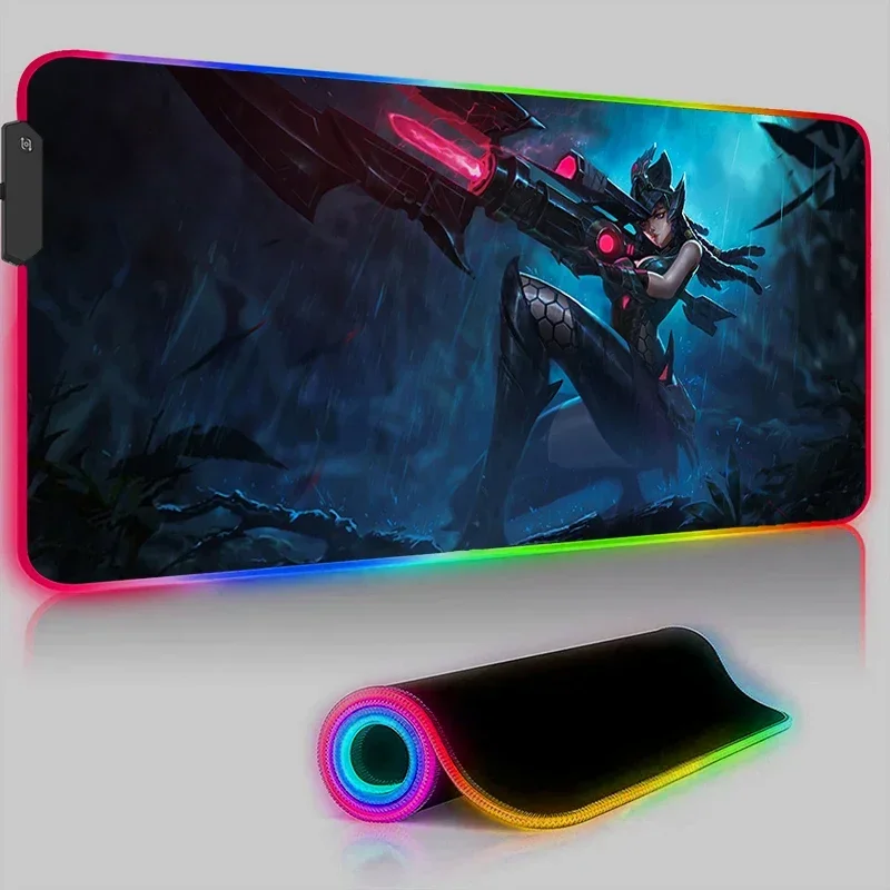 League of Legends Mouse Pad LED Kawaii Caitlin Anime Keyboard Mat RGB Computer Game Accessories Sexy Girls Large Size Carpet