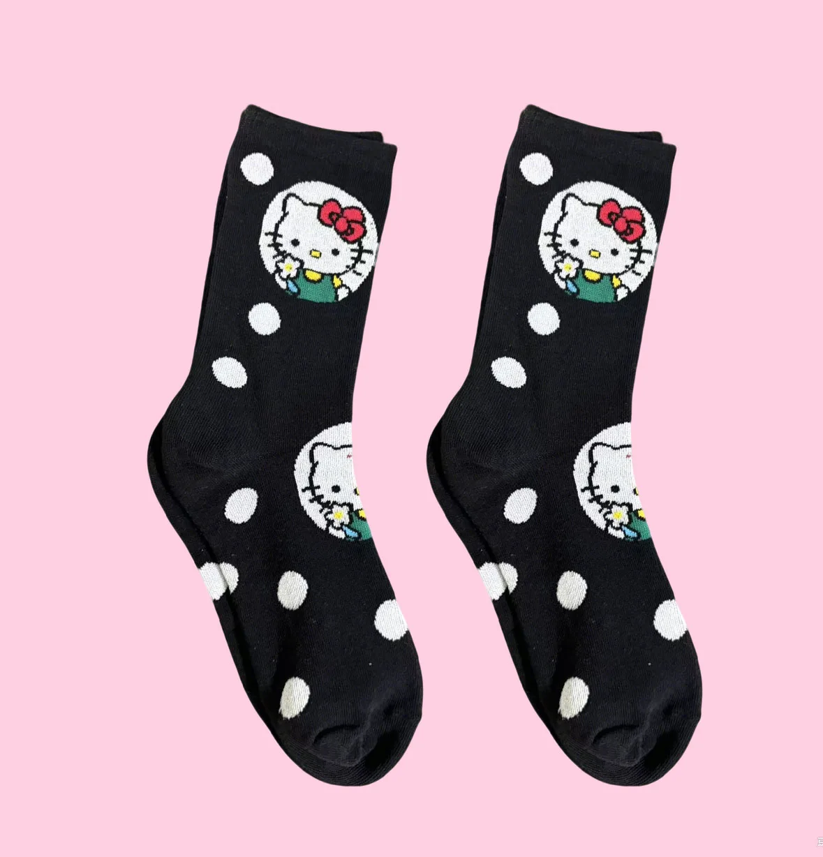 여성용 산리오 헬로 키티 만화 애니메이션 귀여운 종아리 중간 양말 1/5쌍