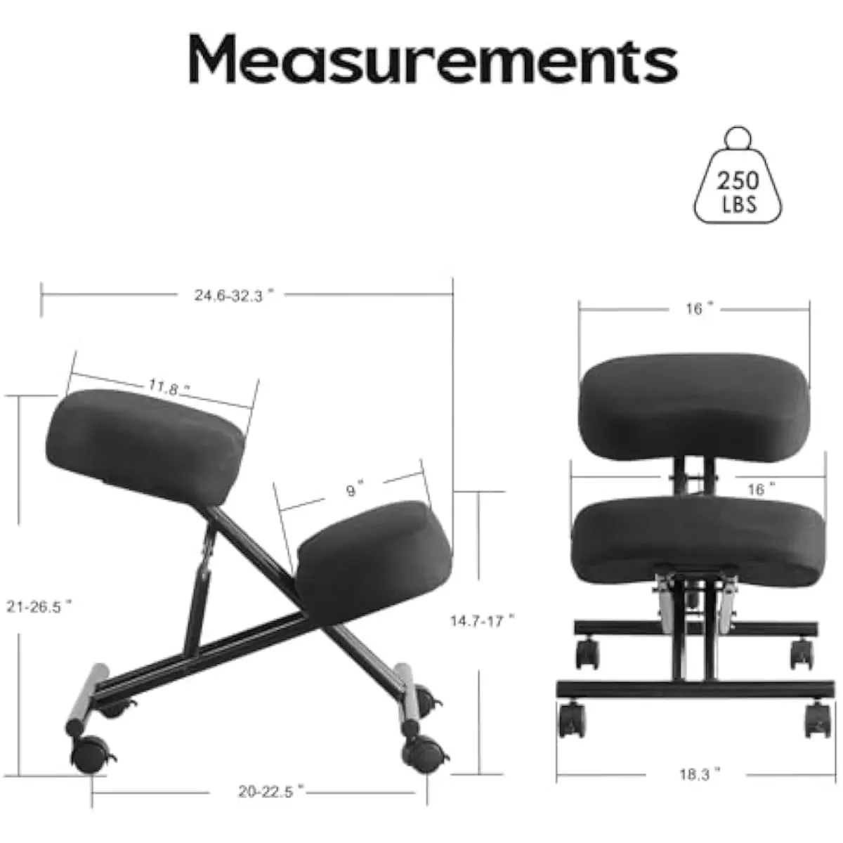 Ergonomic Kneeling Seat with Linen Upholstery Adjustable Hydraulic Height 21 to 26.5 Inches Silent Brake Casters Sturdy Steel Fr