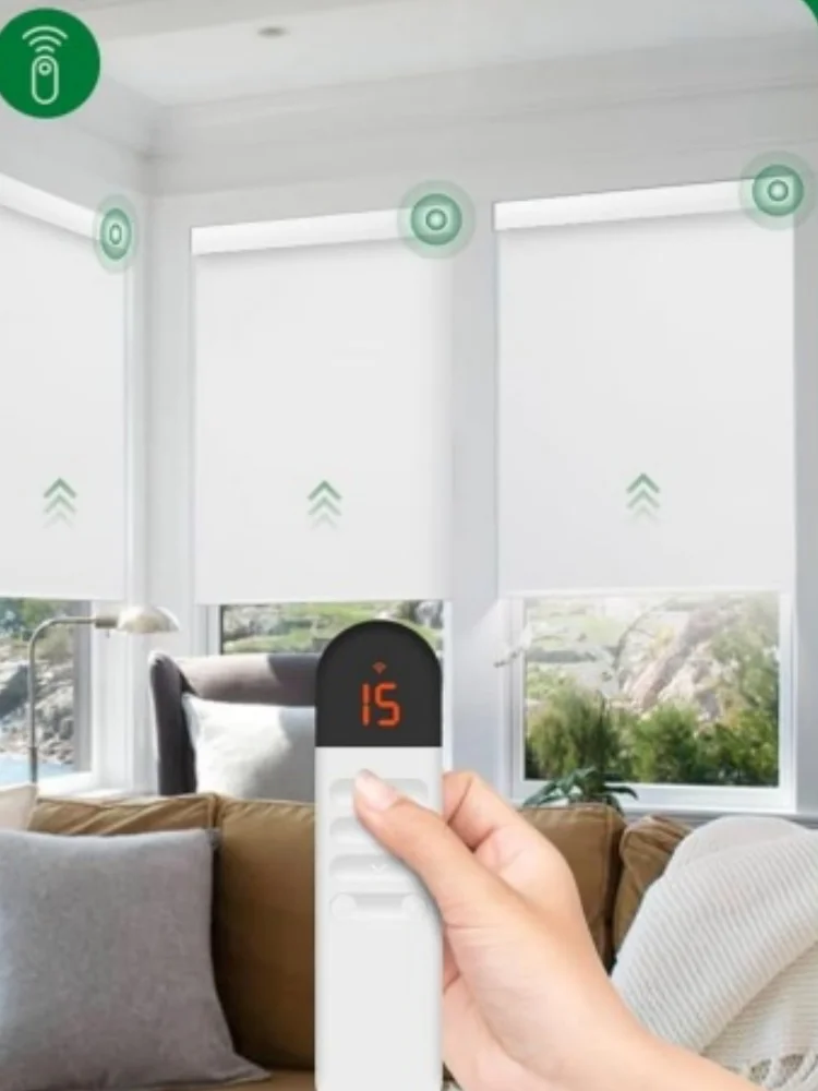 Haute qualité 100% Polyester occultant double couche conception étanche Wifi Alexa télécommande stores roulants motorisés pour fenêtre