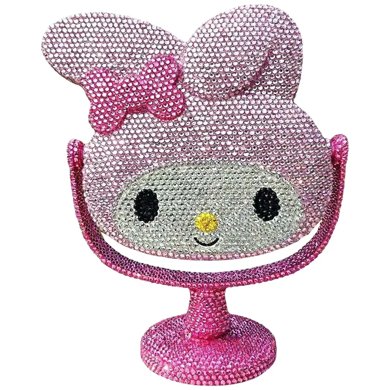 Kawaii Sanrioed Anime Hello Kittys My Melody Handmade DIY Shiny Rhinestones Sturdy Swivel Benchtop Vanity Mirror Birthday Gift