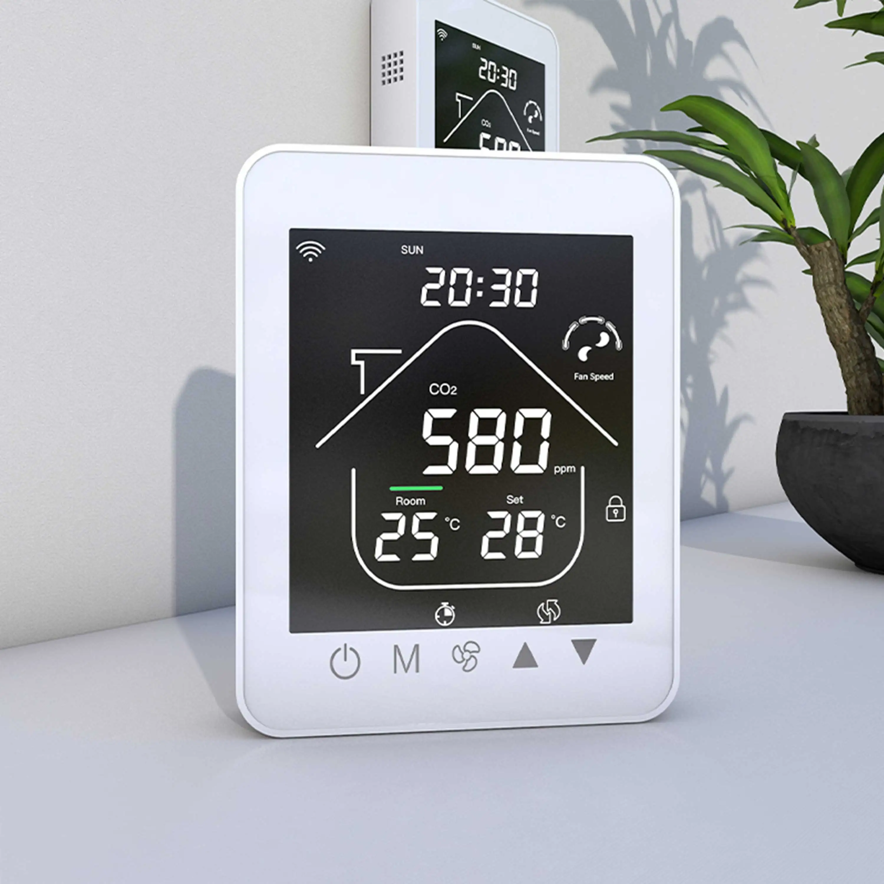 Contrôleur de CO2 d'air frais pour réglage de la bobine du ventilateur de température 2 en 1, connexion à distance WIFI et RS485 avec capteur de mémoire historique