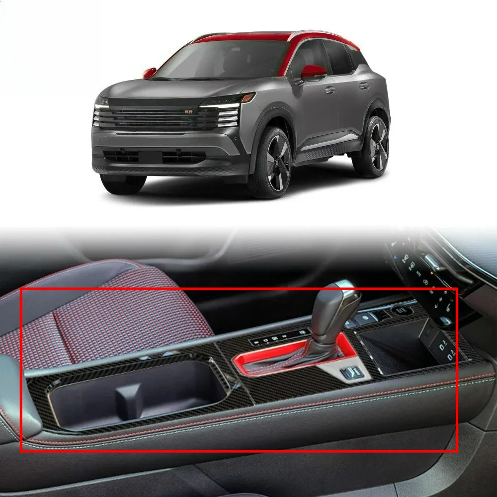 

LHD For Nissan Kicks 2025 2026 ABS Carbon Car Central Console Gear Shift Panel Frame Sticker Water Cup holder Storage Cover Trim