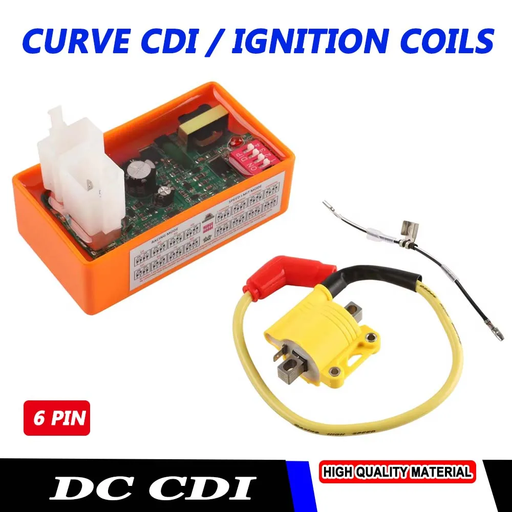 6pin DC CDI Racing Motorcycle Curve Adjust DIP Switch Ignition Box Ignition Coil for 250Z FT180 FT200 FT250 CG300 Speed limit