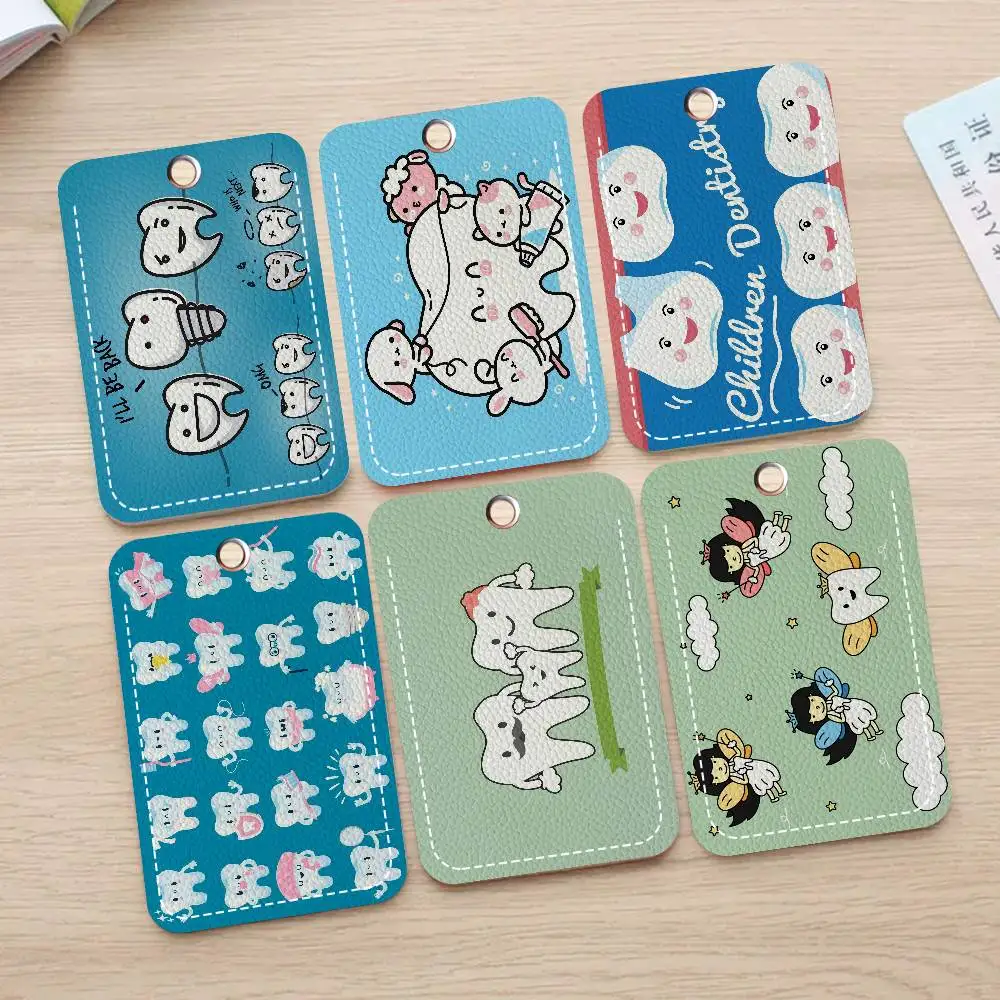 The Dentist Tooth 1Pc Access Card Case Leather Card Holder Keychain Key Ring Door Access Tags ID Card Case Keychain