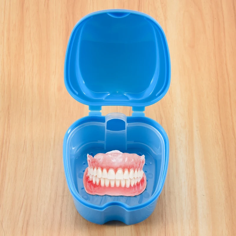 Denture Case, Denture Cup With Strainer, Denture Bath Box False Teeth Storage Box With Basket Net Container Holder For Travel