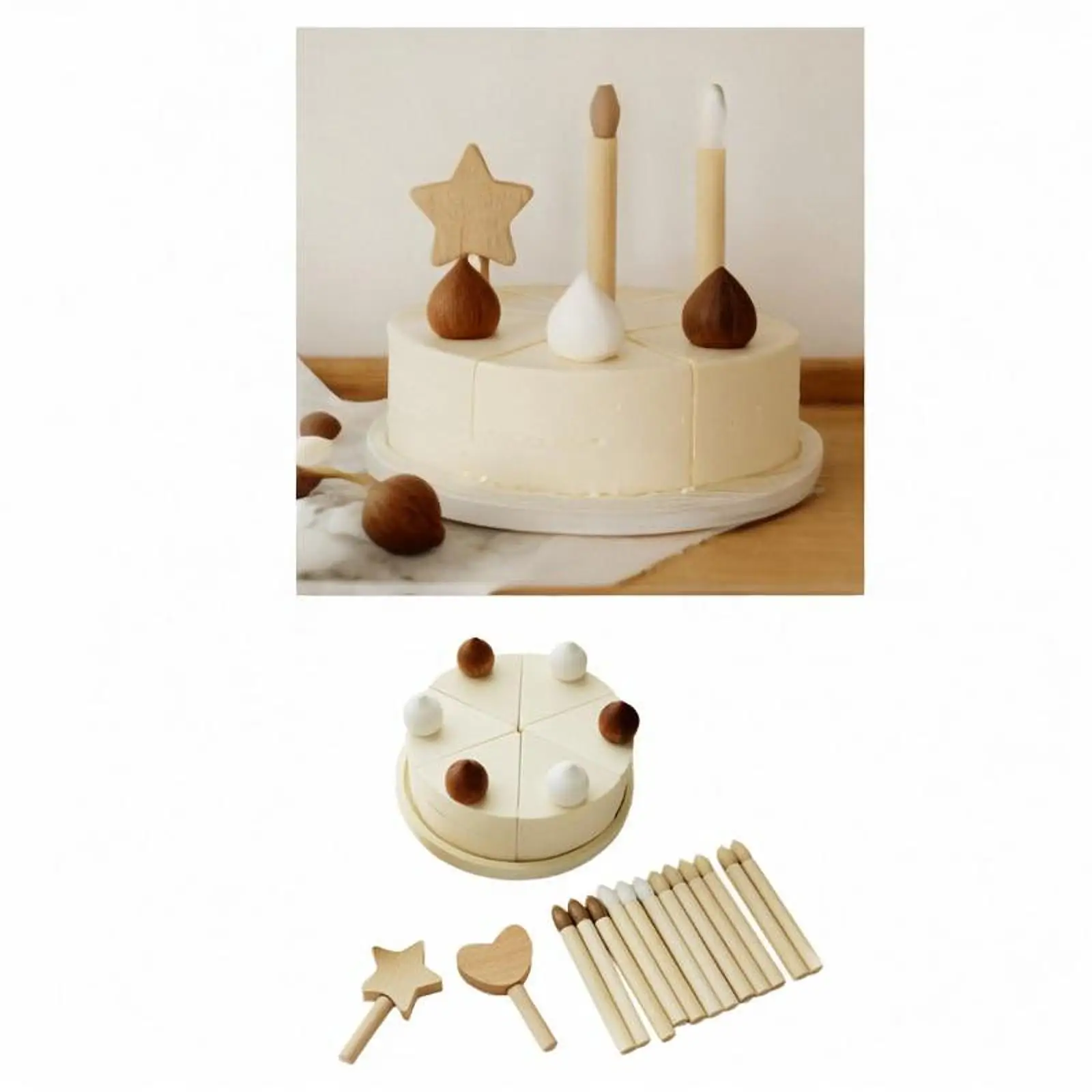 Wooden Birthday Cake Toys Pretend Play for Children Ages 3+ Birthday Gifts