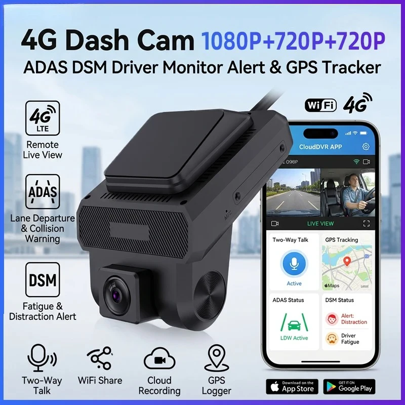 3 Cameras 4G LTE Dash Cam GPS Surveillance Full HD 1080P Car Video Recorder Night Vision 24 hour Remote  DVR WiFi Hotspot