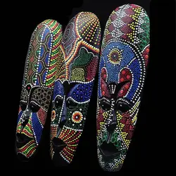 African Stippling Hand-painted Masks Wood Carving Facial Makeup Wall Hanging Living Room Home Decor Bali Style Handicraft ZD854
