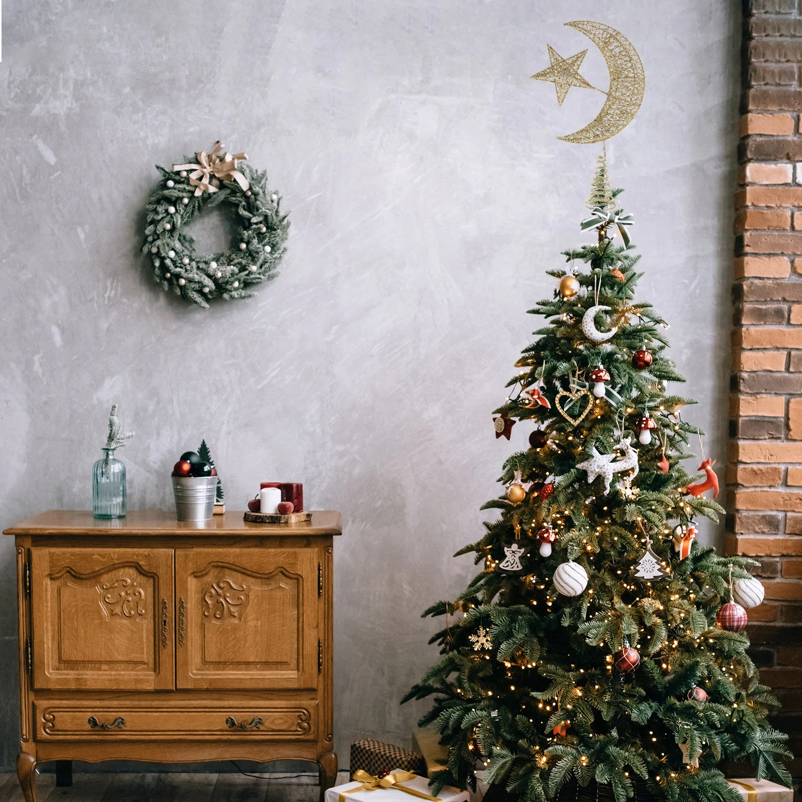 

Christmas Tree Topper Star Decoration Golden Iron Material Kids Friendly Festive Holiday nament Adjustable Size