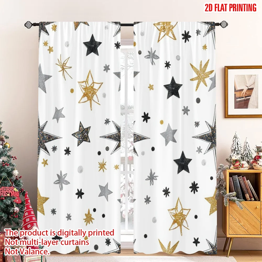 2 قطعة 2D الطباعة المسطحة نافذة الستائر نجوم سلس الذهب الأسود الرقمية المطبوعة البوليستر الستائر زينة الحفلات للصور