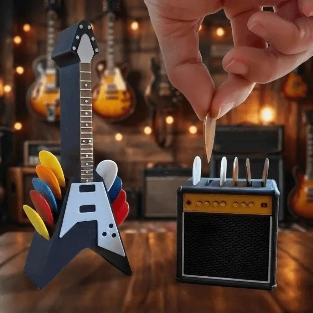

Retro Guitar Pick Holder Dustproof 3D Printing Guitar Pick Display Box Portable Speaker Guitar Design Guitar Picks Organizer