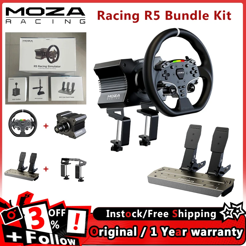 MOZA Racing R5 Bundle Kit  Direct Drive Wheel Base 5.5 N·m Peak Torque APP Cloud Control with Steering Wheel ,Pedals,Table Clamp