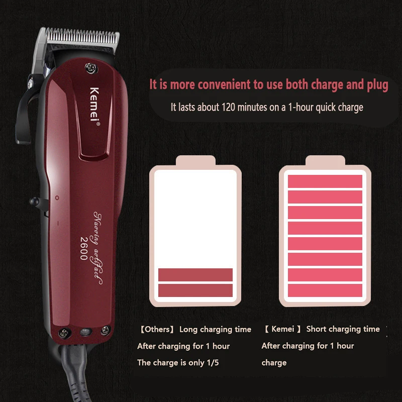 KM-2600-cortadora de pelo profesional para hombre, cortadora de barba y pelo ajustable, eléctrica, recargable