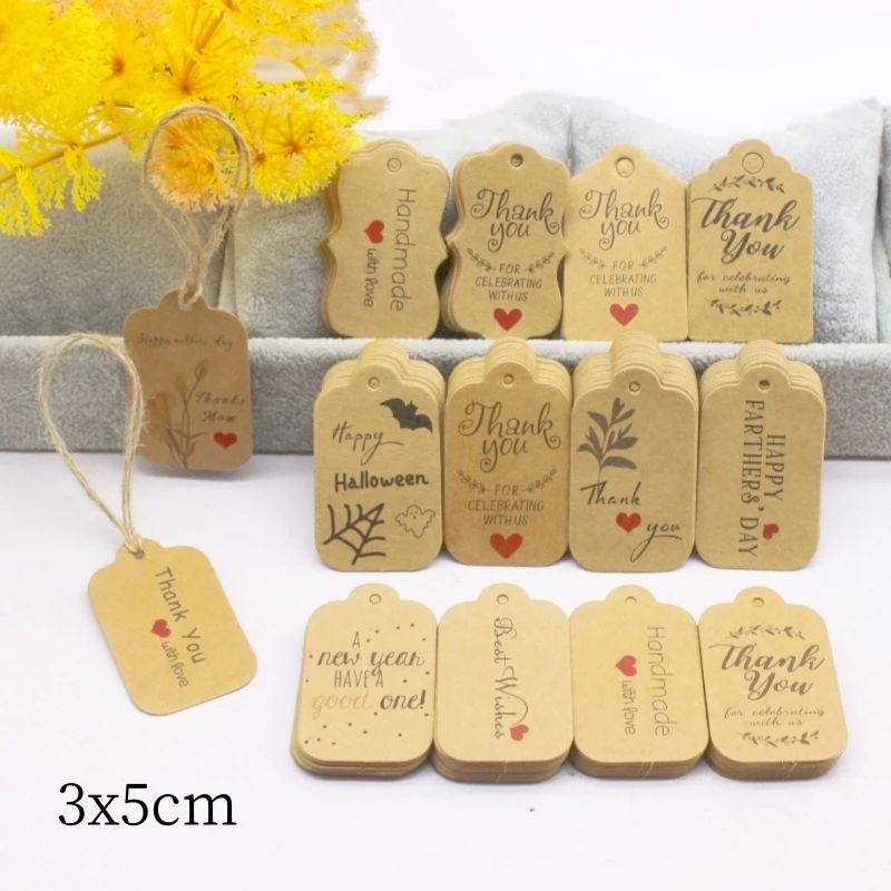 100TAG20MSTRING 3x5cm kraft paper/crafts/bakery/candy label