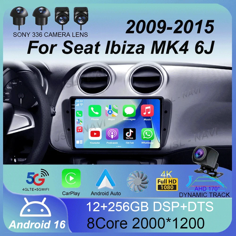 

Android16 For Seat Ibiza MK4 6J SportCoupe Ecomotive Cupra 2009 2010 2011 2012 - 2015 Car Radio QLED Screen Multimedia Player S