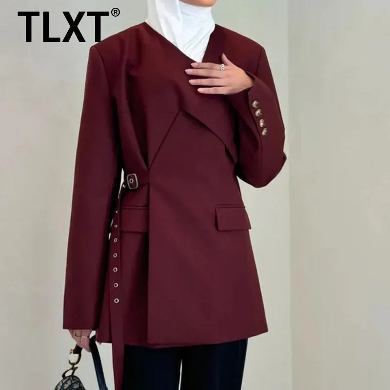 

TLXT Элегантный женский асимметричный пиджак - дизайнерская нерегулярная куртка на весну и лето, уникальная офисная одежда на заказ, новинка 2023 года