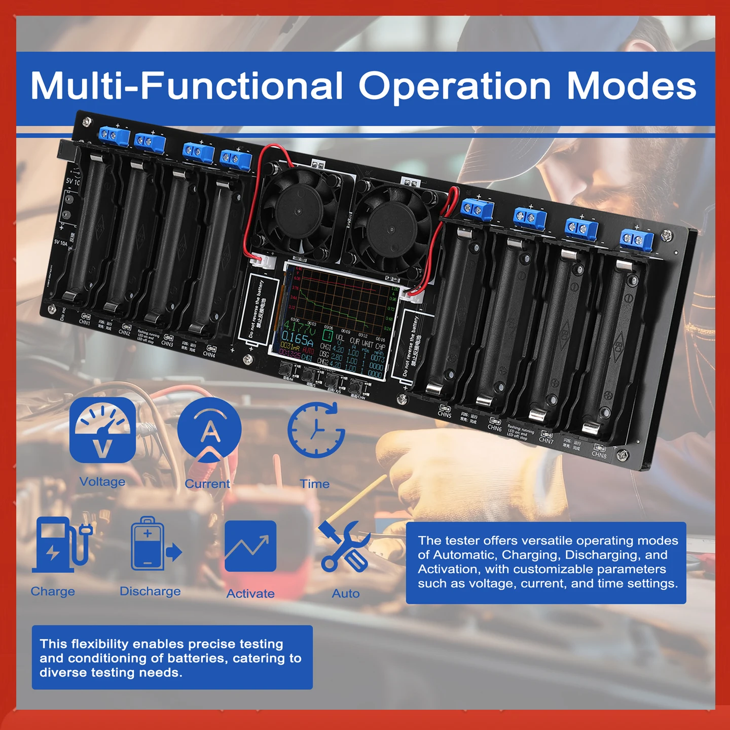 8-Channel 18650 Battery Tester with 2.4inch TFT Display Multi-Mode Capacity Testing Enhanced Safety for Battery Management