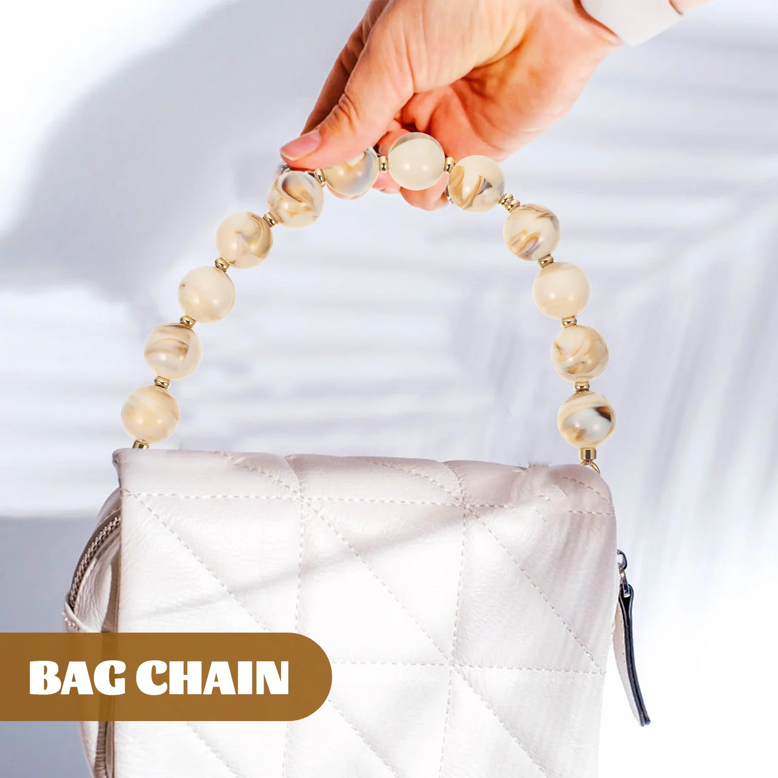 

Round Beaded Purse Chain Stylish Replacement Bag Chain Handle Strap for Clutch Handbag Tote Bucket Bag Purse Strap Handle