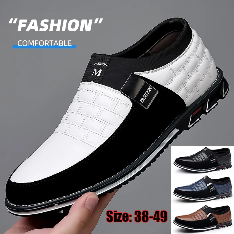 Zapatos informales de negocios para hombre, zapatillas de cuero PU sin cordones, zapatos formales de talla grande para boda, fiesta, oficina,