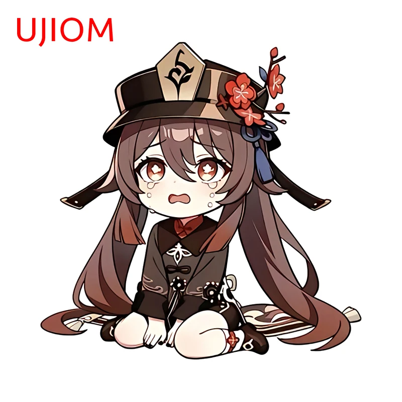 UJIOM Genshin Impact Hutao Sit Pose Wall Sticker Kawaii Crying Girl Skateboard Decals Durable Vinyl Light Switch Accessories