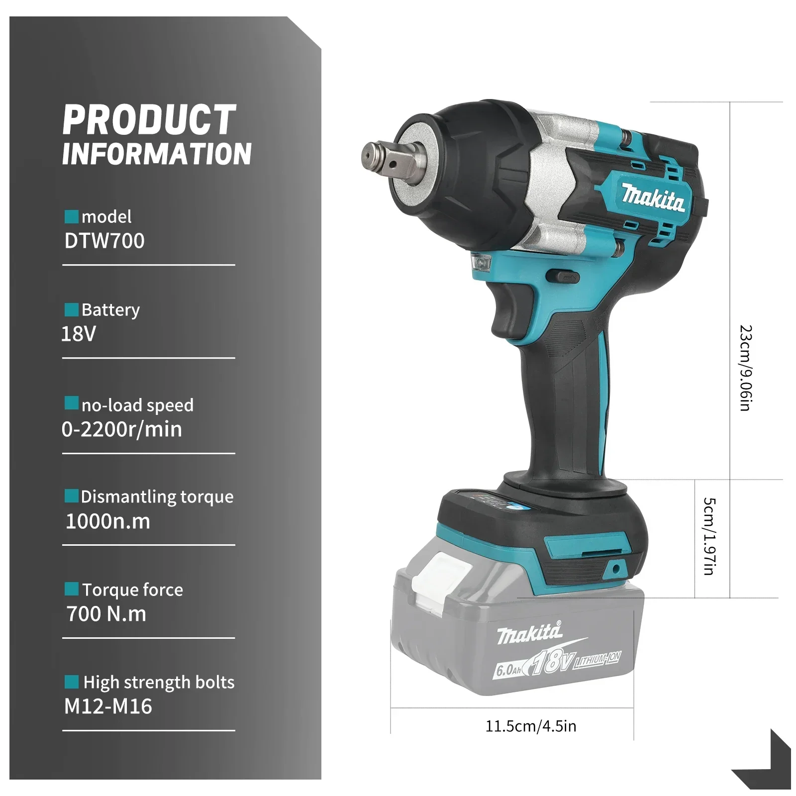 For Makita DTW700 High Torque Impact Wrench 1000N·m Max Dismantling Torque Ideal for Auto and Construction Work tools - view 5