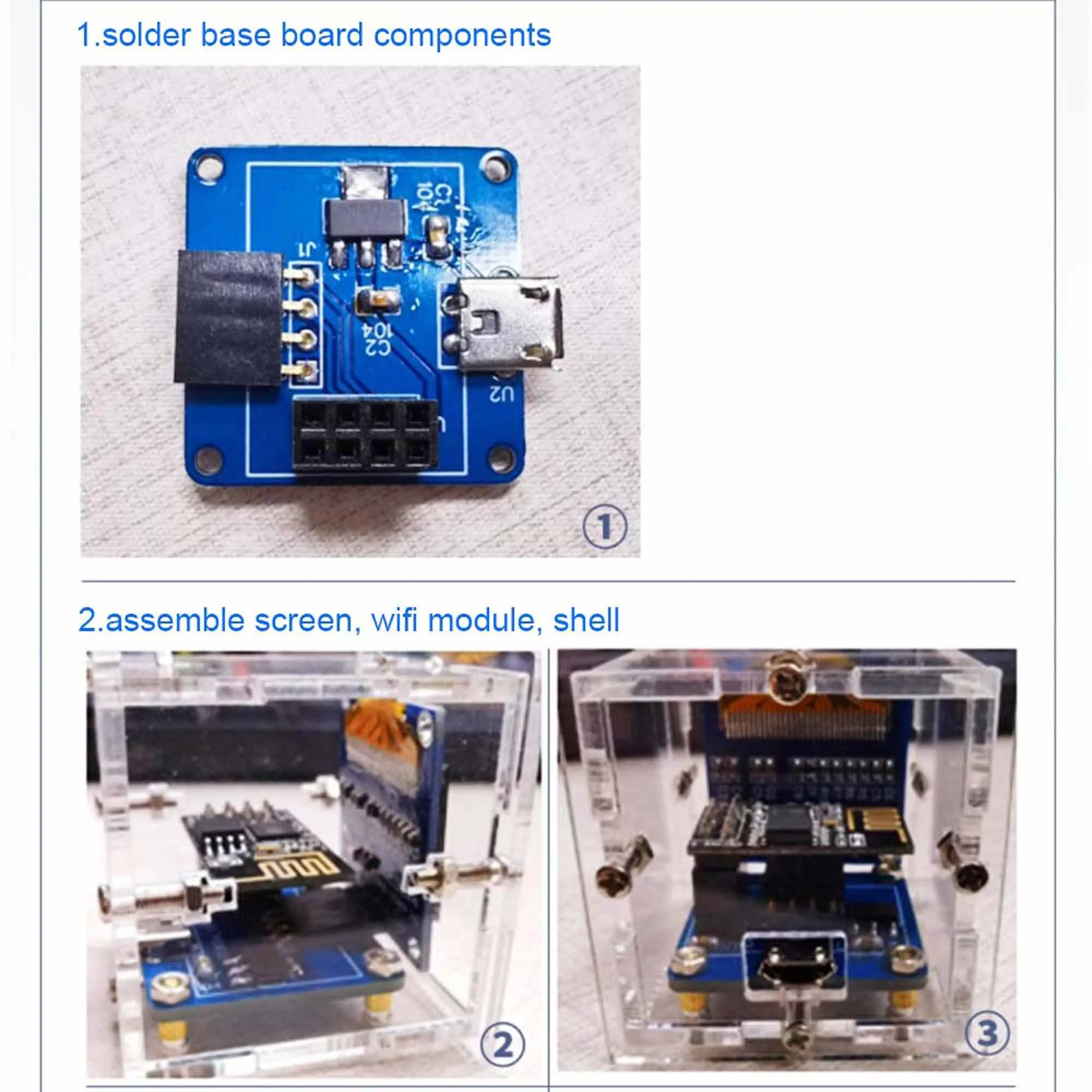 ケース付きDIY電子キット、ミニ時計、oledディスプレイ、Wi-Fi接続、esp8266