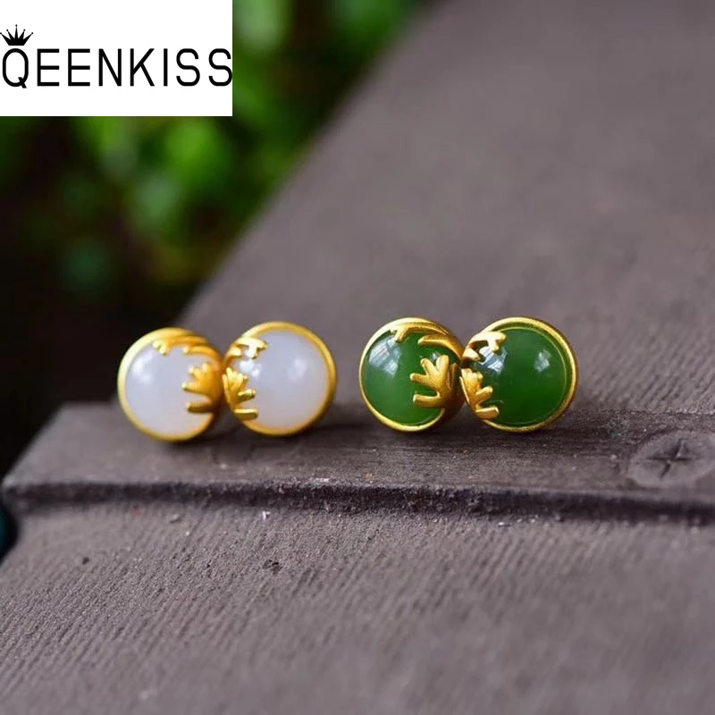 

QEENKISS 24KT Gold Vintage Ball Stud Earrings For Women Fine Wholesale Jewelry Wedding Party Bride Ladies Mother Gifts EG5243