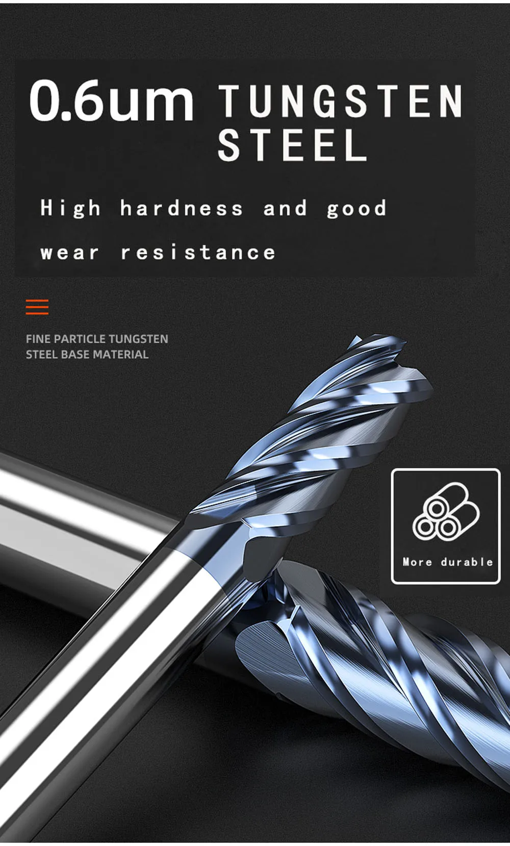 Zoll-Wolframstahl-HSS-Schaftfräser 4-schneidig 1/8 1/4 3/16 3/8 1/2 Fräser Legierungsbeschichtung Schneidwerkzeug CNC-Bearbeitungs-Schaftfräser – Detail 2