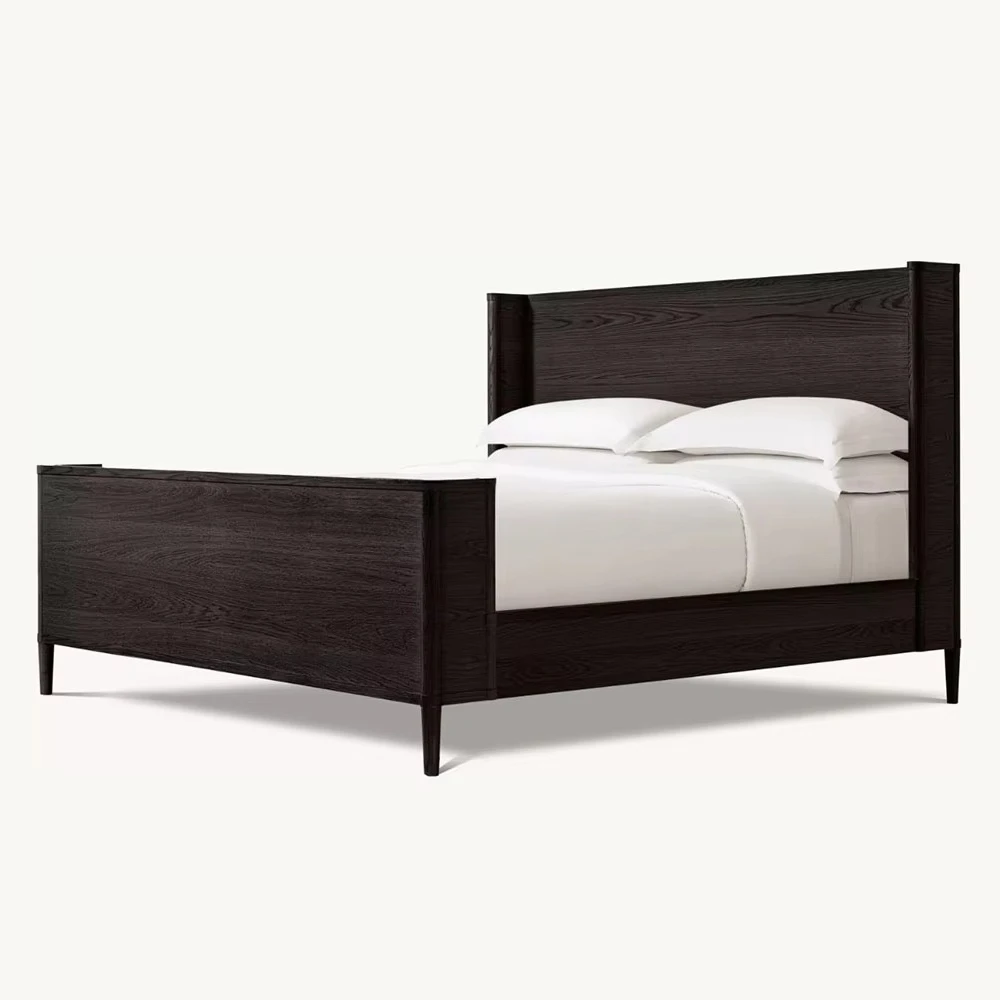 OE-Bedroom Furniture Solid Oak Minimalist King Size Bed Frame with Footboard Panel Wood for Home or Hotel·