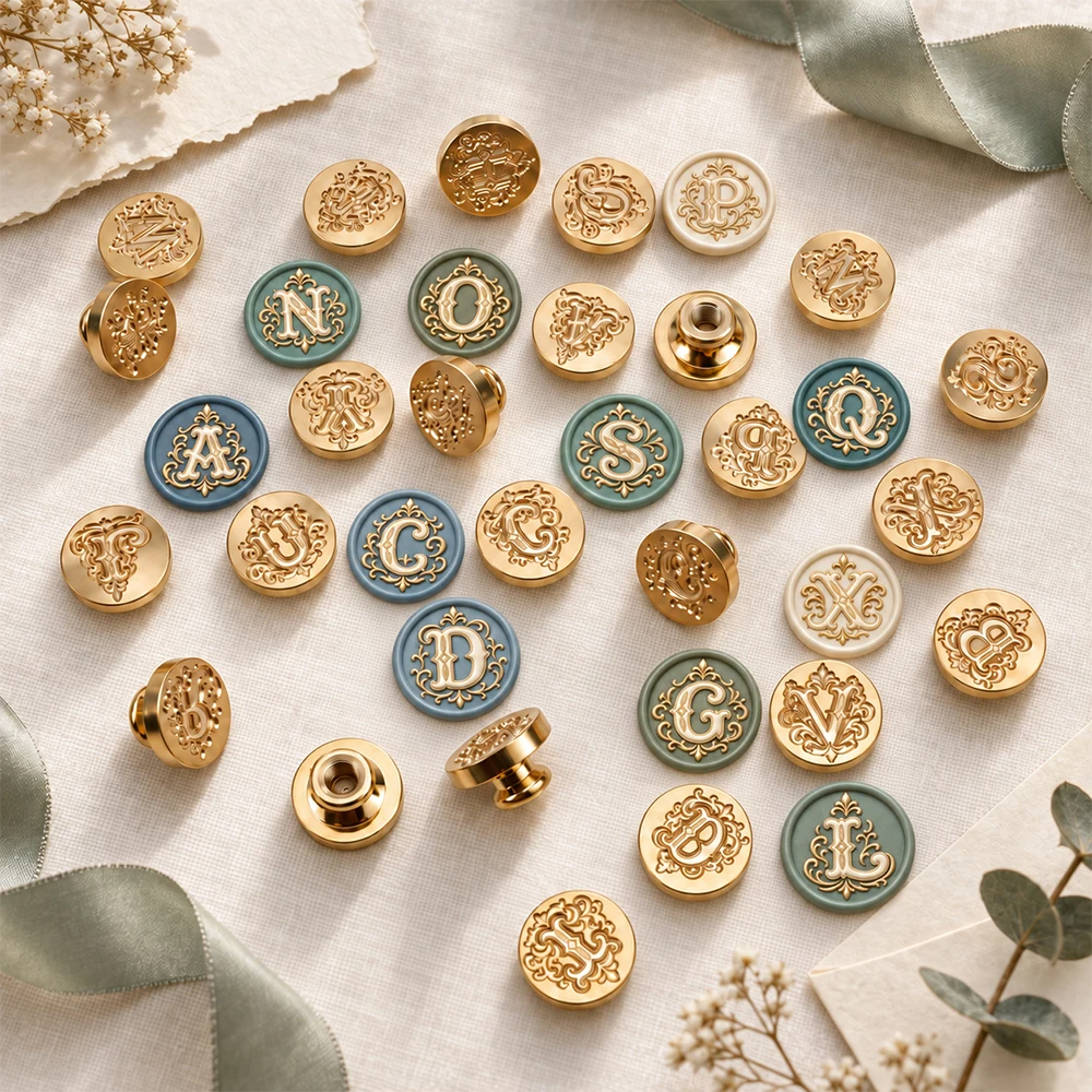 Vintage Floral Border Alphabet Wax Seal Stamp Head, A-Z 26 English Initial Letters Brass Sealing Stamp for Envelope Card DIY