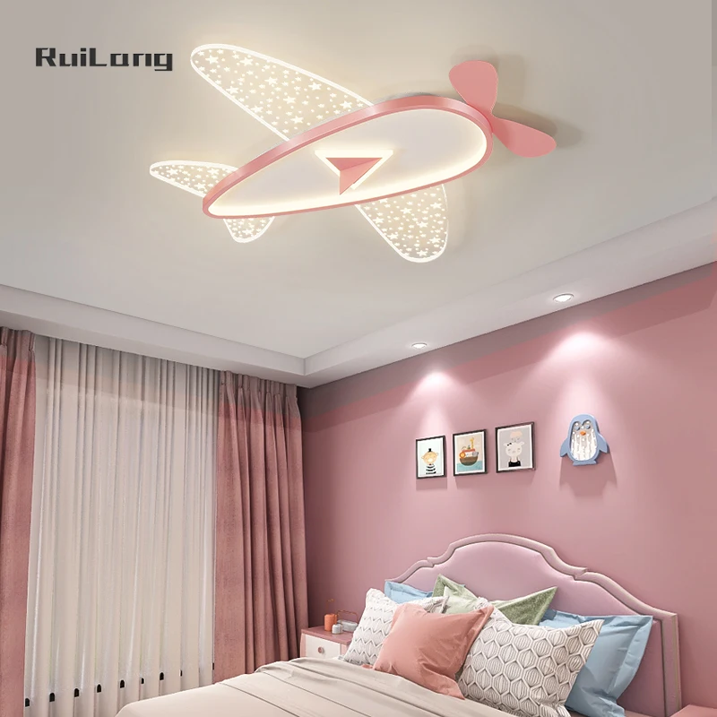 Modern Airplane Led Ceiling Light for Kids Room Baby Boys Bedroom Chandelier Cartoon Cute Stars Aircraft Ceiling Lamp Luminaria