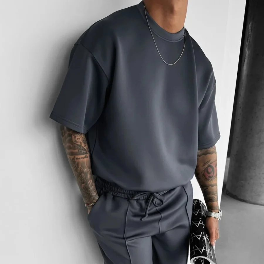 Summer sports men casual solid color short sleeve, 2025 fashion loose casual round neck short sleeve T-shirt men's top