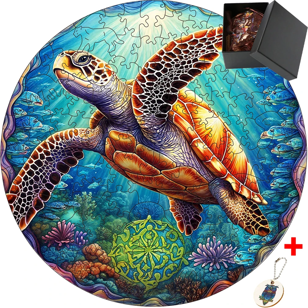 Sea Turtle Wooden Puzzle DIY Crafts Jigsaw For Kids Adults Animal Wooden Puzzle Irregular Pieces Perfect Birthday Holiday Gift