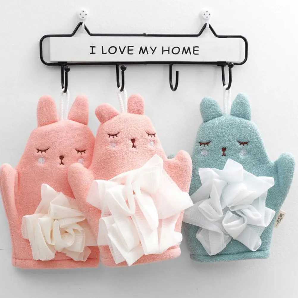 FOYTOKI حمام الطفل ميت 3 قطعة شكل حيوان منشفة ناعمة التقشير الغسيل للاستحمام طفل مريح فرك قفاز