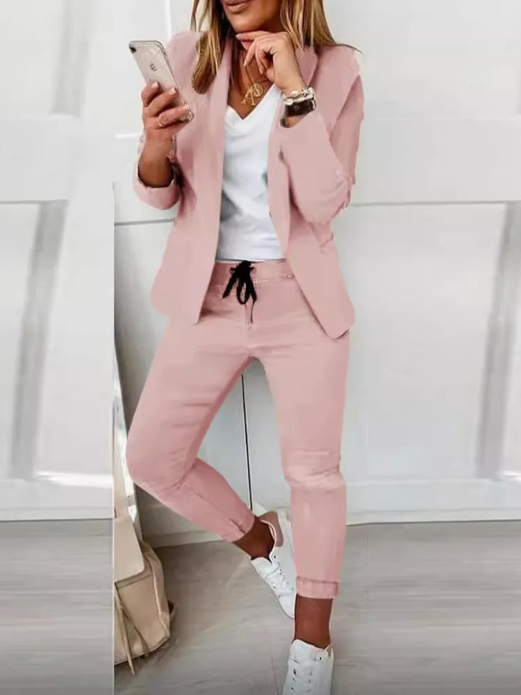 Conjunto de Roupa Casual Fena E com Calças Longas e Manga Sete, Fechamento por Botão, Conjunto de Duas Peças, Cole...