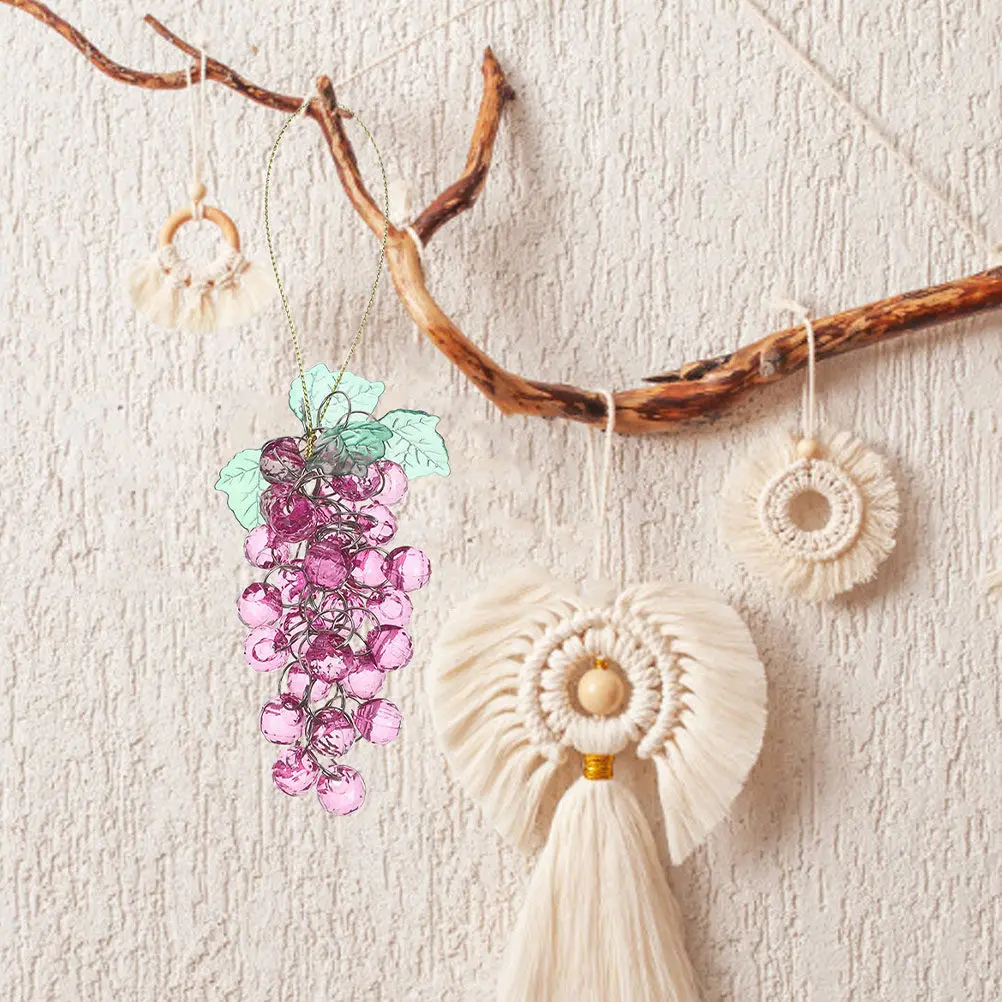 3Pcs Acrylic Grape Beaded Ornaments Handmade Lifelike Decorative Artificial Fruit Cluster Hanging Pendant Wedding Party Home