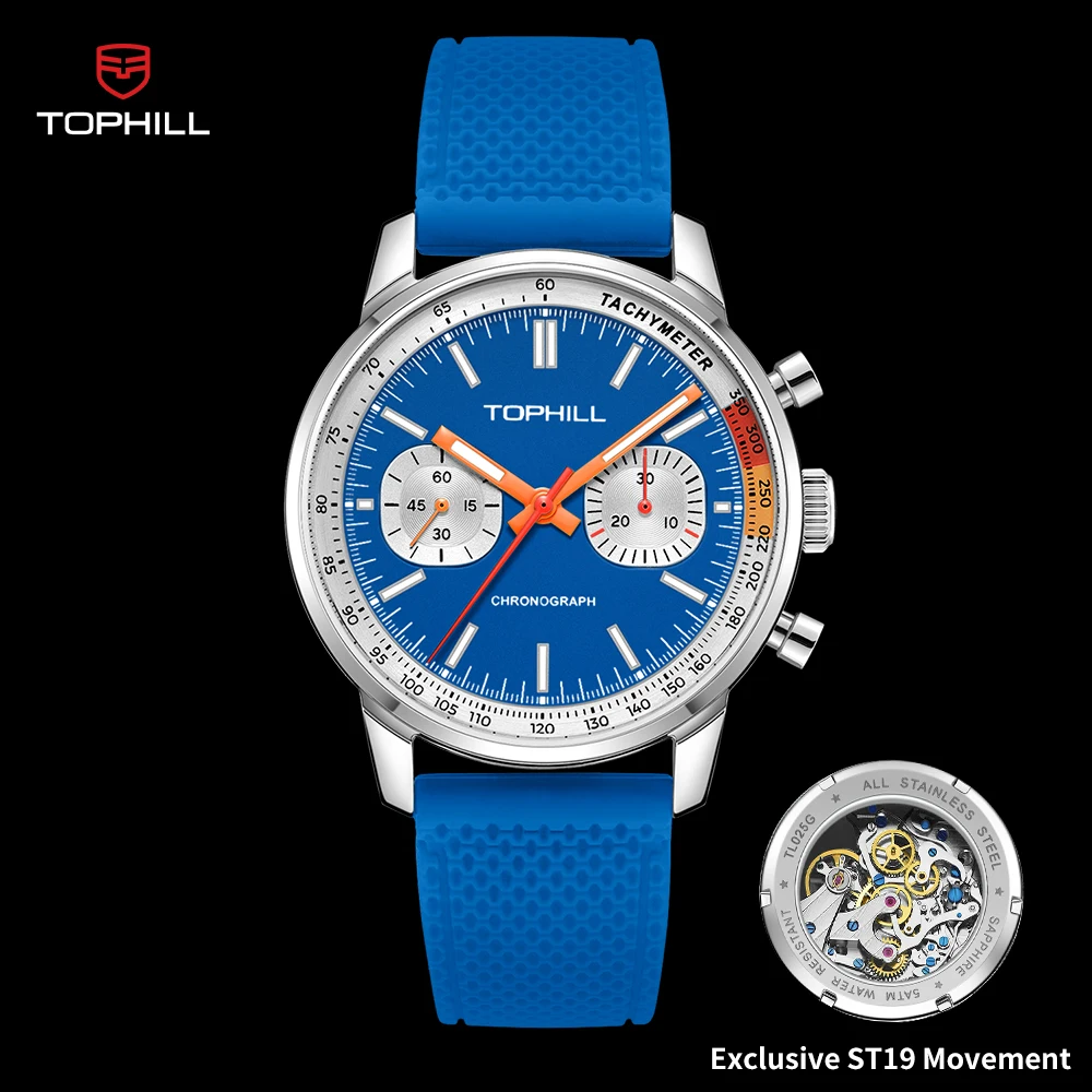 TOPHILL Pilot 1963 Chronograph Watch for Men 40mm Sapphire Glass Original Seagull ST1901 Movement Mechanical watches Luminous