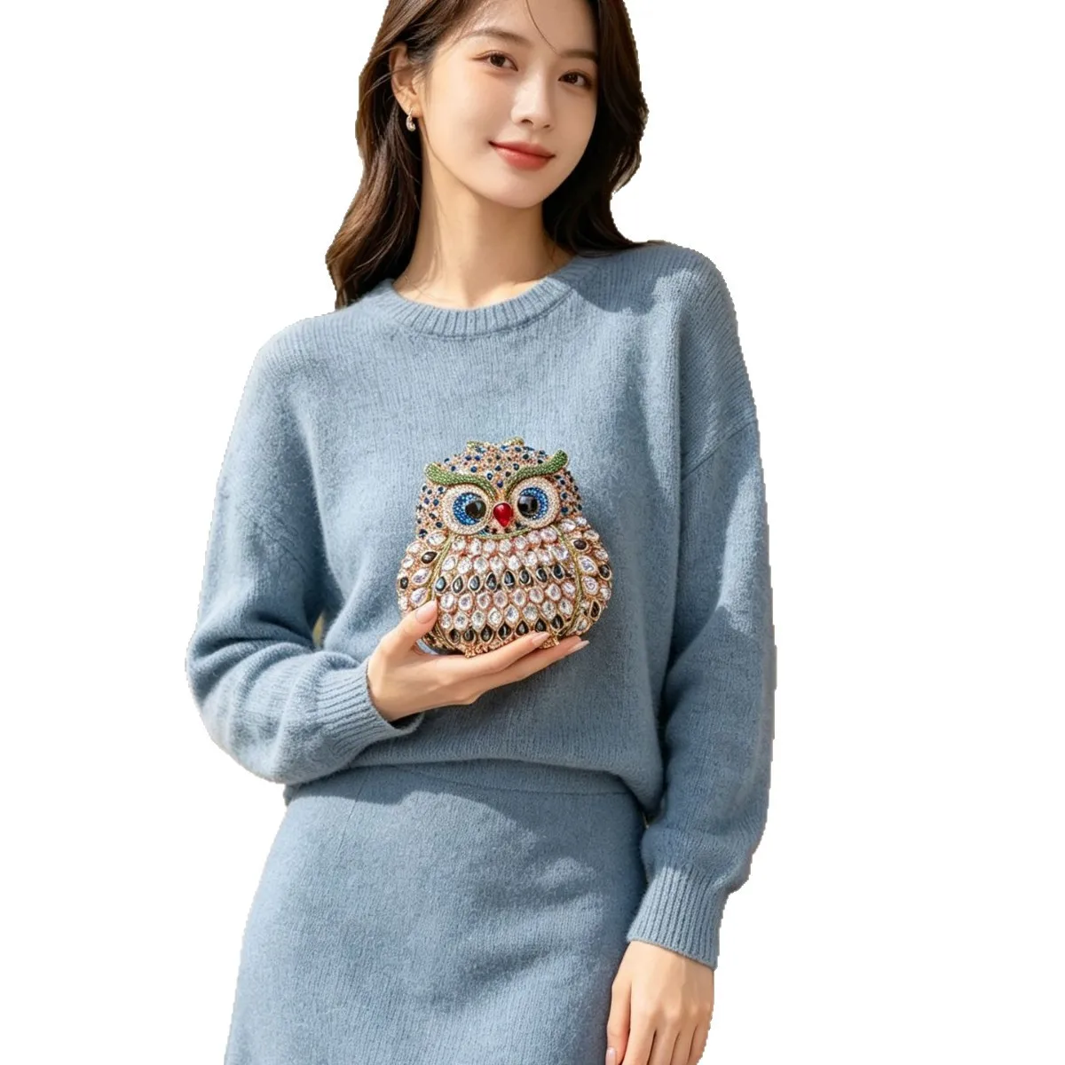 Heavy industry colored diamond owl clutch bag full of gorgeous rhinestones chic eye-catching personalized niche dress dinner bag view 5