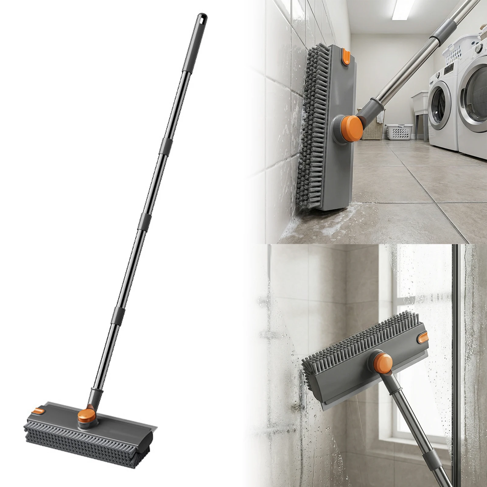 

3 in 1 Floor Scrub Brush with Long Handle Floor Scrubber Broom with Squeegee and Tweezer for Cleaning Tile Wall Deck Patio