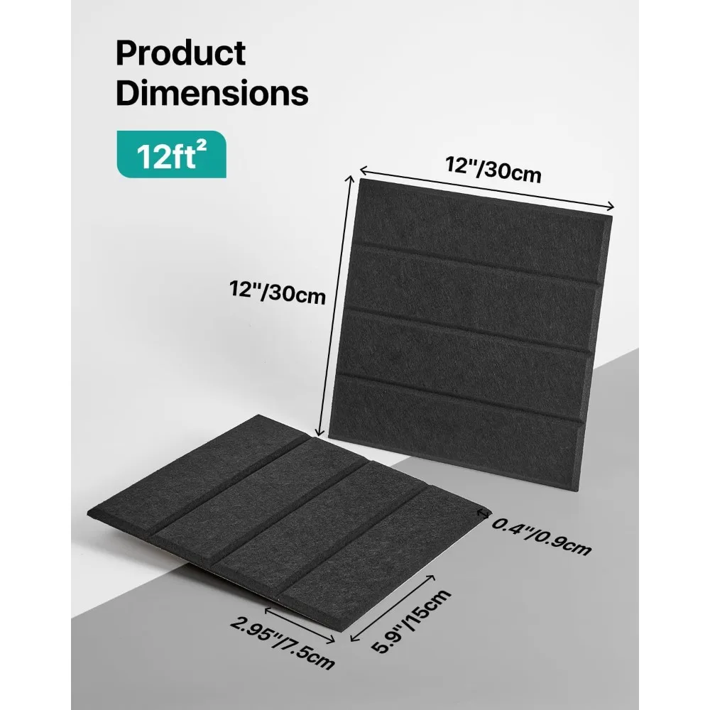 30x30cm 12 Packs Self-Adhesive PET Felt Acoustic Panel Cut Groove for Sound Absorption Sound Proof Home Studio Office
