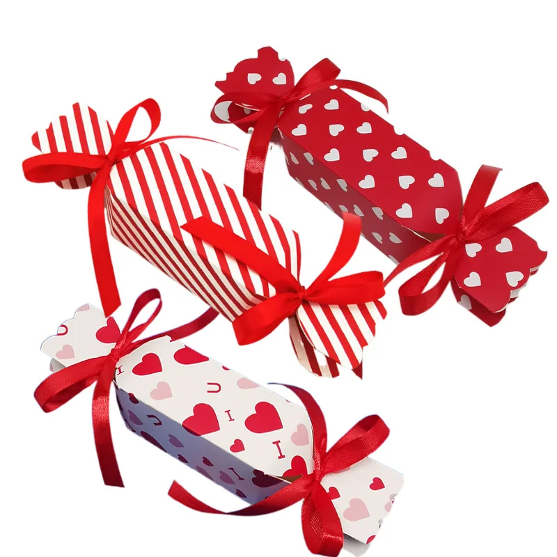 10 Stück Liebe Herz Valentinstag Süßigkeiten Geschenkbox Schokolade Hochzeit Gunsten Geschenkverpackung Boxen mit Band Verlobte Partyzubehör
