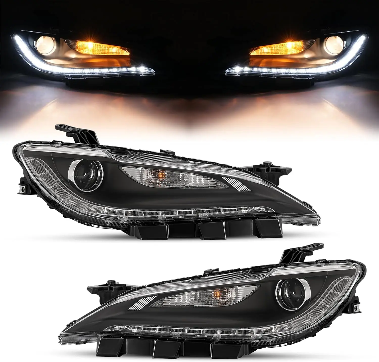 Set of 2 Projector Headlights Compatible with 2016-2017 200 Front Headlight with LED DRL Daytime Running Lights Clear Lens Black