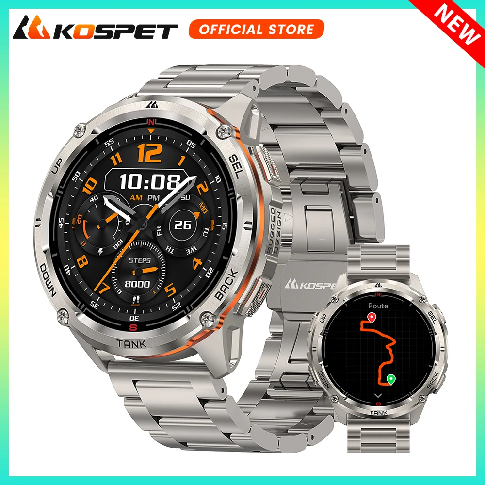 KOSPET TANK T3 Ultra 2 GPS Smart Watch Men Compass Altimeter Barometric Bluetooth Call 5ATM IP69K Waterproof Digital Men's Watch