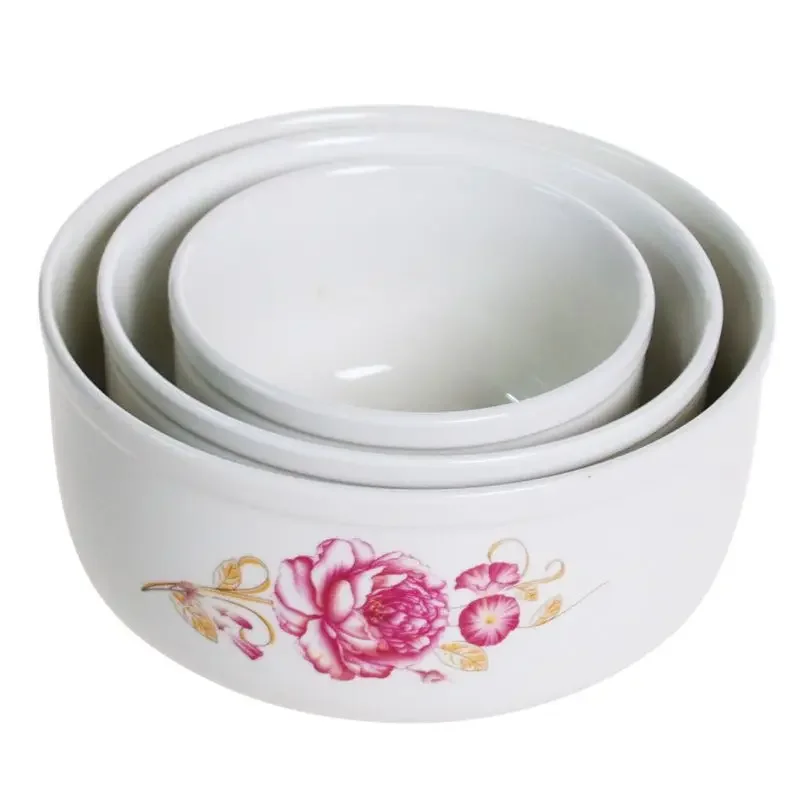 Microwave heating bowl set Ceramic bowl with lid large fresh-keeping bowl Household sealed box Three-piece set with rice