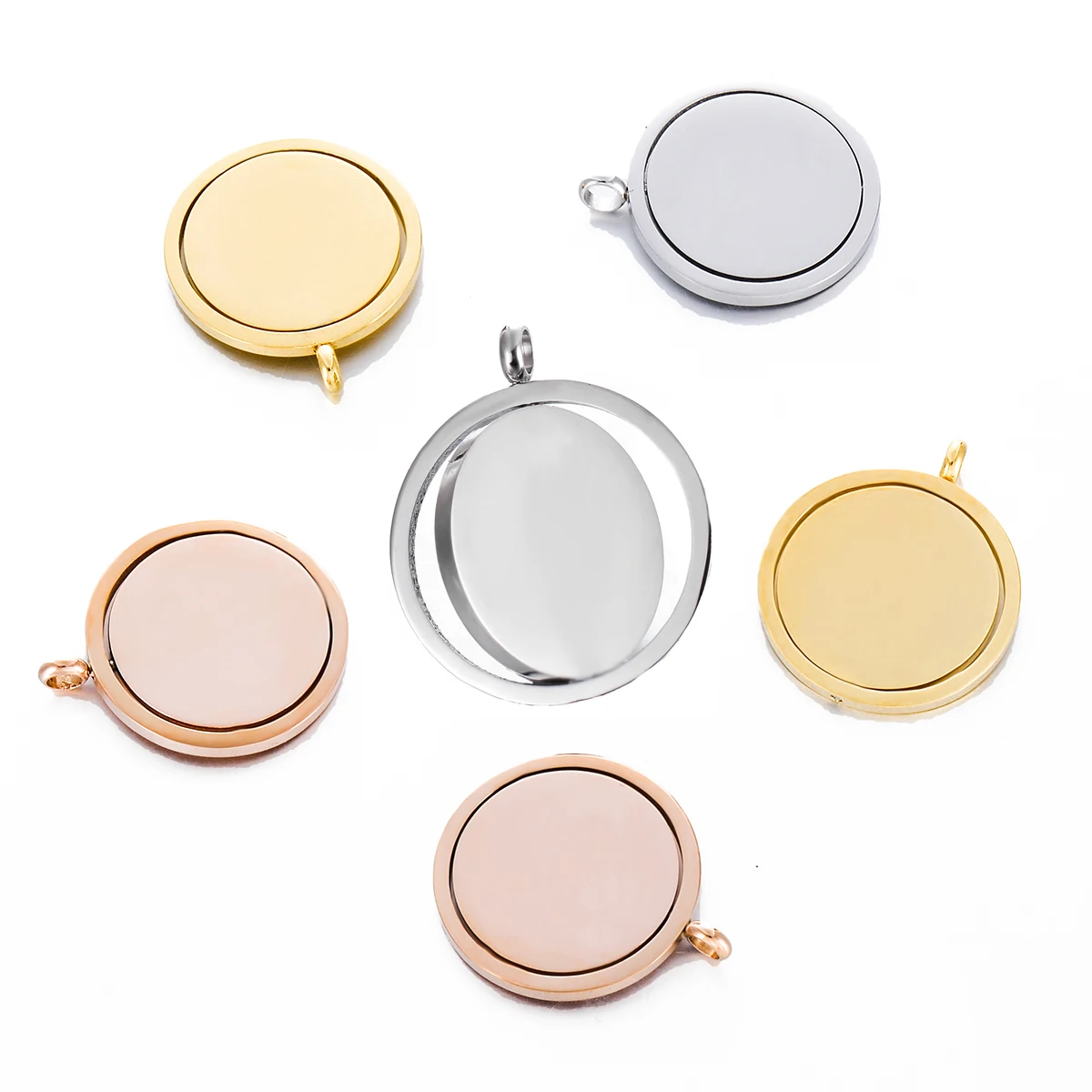 3PCS Stainless Steel Rotatable Round Pendant Blank Tag To Record Metal Statement Name DIY Necklace Jewelry Polished Wholesale