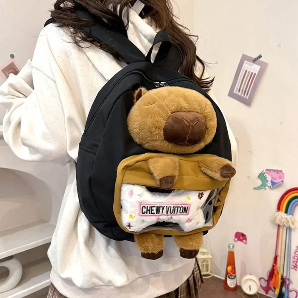 Mochila de felpa de capibara de gran capacidad, bolso escolar, bolso de hombro de capibara de estilo coreano, bolso de almacenamiento, bolso de capibara de viñetas de animales