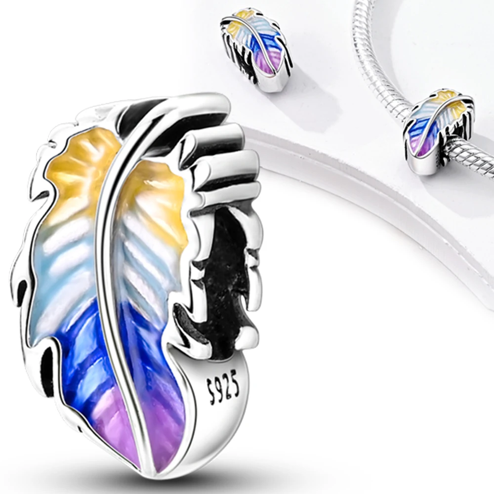 Dreamy Colorful Feather Beadss Plata 925r Original Beads Fit Original 925 Charms Bracelet Beads Jewelry Gifts For Women