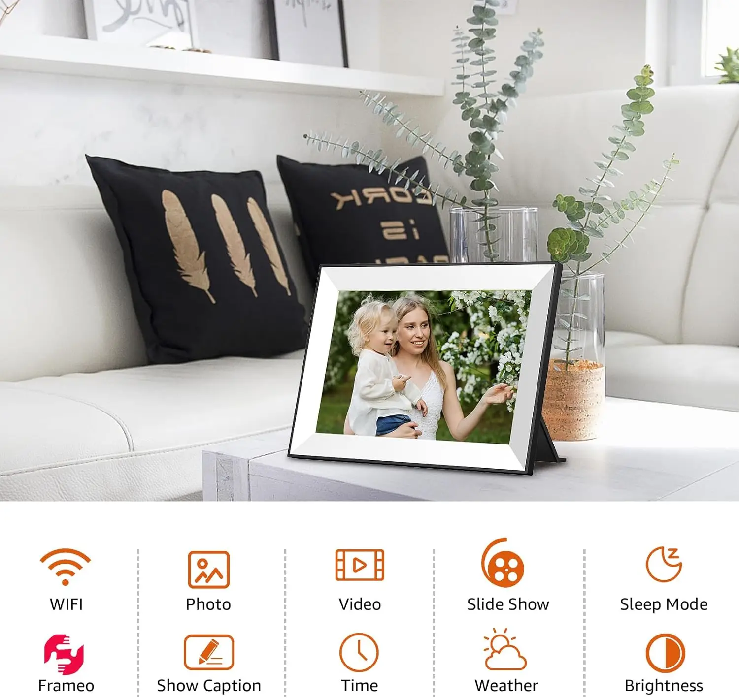 Marco de imagem digital frameo wifi foto digital com 10.1 Polegada 1280x800 ips tela sensível ao toque 32gb rotação automática Pohto/vídeo para presente