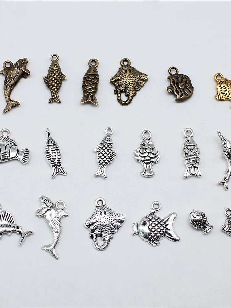 20 sztuk ryby Charms antyczny brąz kolor srebrny wisiorki DIY rzemiosło dokonywanie ustaleń ręcznie robiona biżuteria tybetańska do tworzenia biżuterii — zdjęcie 2